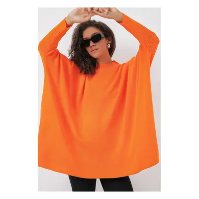 Bigdart Slit Poncho Sweater - Orange