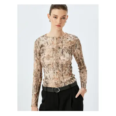 Koton Slim Fit Crew Neck Long Sleeve Snakeskin Printed T-Shirt