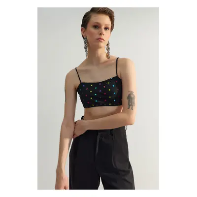 Trendyol Black-Multicolored Crop Lined Tulle Polka Dot Bustier