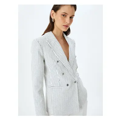 Koton Double Breasted Striped Blazer Jacket with Buttoned Pockets