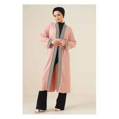 Bigdart Knitted Long Kimono with Embroidery - Powder