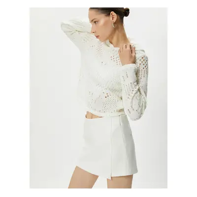 Koton Openwork Hooded Long Sleeve Crop T-Shirt