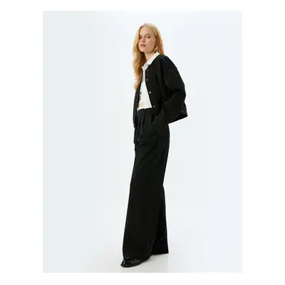 Koton Double Waist Detailed Pocket Pleated Detailed Wide Leg Fabric Trousers