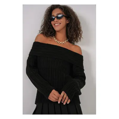 Bigdart Women's Open Shoulder Oversize Knitwear Sweater - Black