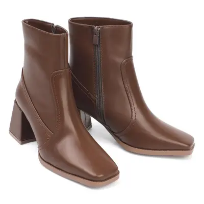 Capone Outfitters Blunt Toe Side Zipper Brown Women's Boots