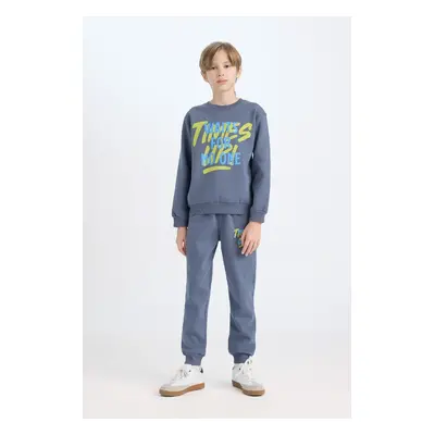 DEFACTO Boy 2-Piece Set Crew Neck Printed Sweatshirt Elastic Waist Jogger Tracksuit Bottoms