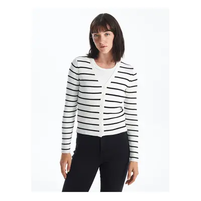 LC Waikiki V-Neck Striped Long Sleeve Women's Knitwear Cardigan