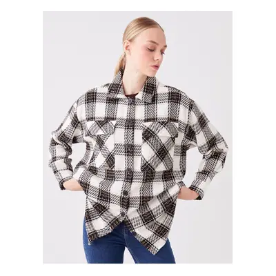 LC Waikiki Women's Plaid Long Sleeve Oversize Lumberjack Shirt Jacket