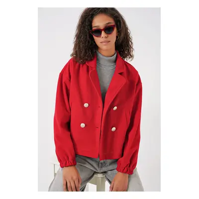 Bigdart Double Breasted Collar Crop Jacket - Red