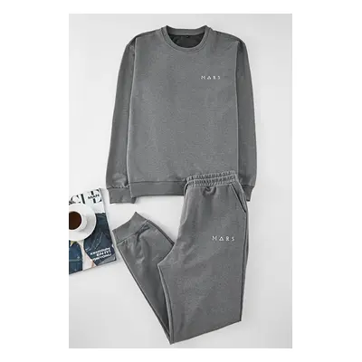 Trendyol Dark Gray Regular Fit Embroidered Knitted Pajama Set