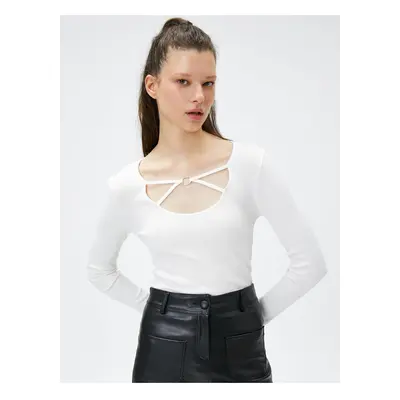 Koton Long Sleeve T-Shirt Camisole Piping Detailed Metal Accessory