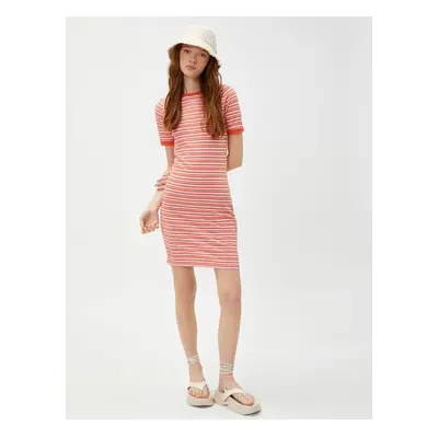 Koton Striped Mini Dress Short Sleeve Crew Neck