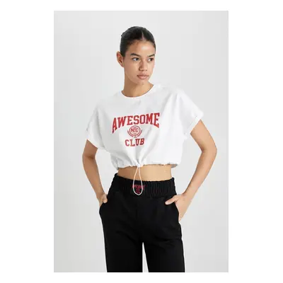 DEFACTO Fit Crop Crew Neck Printed Short Sleeve T-Shirt