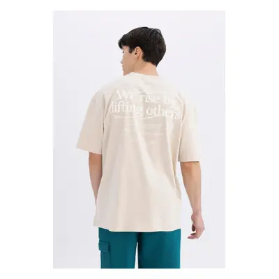 DEFACTO Oversize Wide Pattern Crew Neck Back Printed Short Sleeve T-Shirt