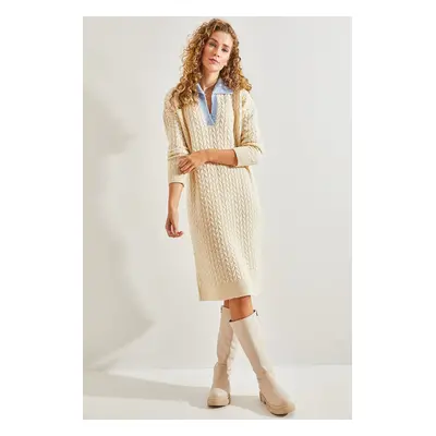 Bianco Lucci Women's Colored Collar Knitwear Dress