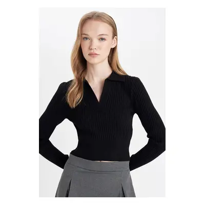 DEFACTO Cool Slim Fit Slim Cut Polo Neck Crop Knitwear Sweater