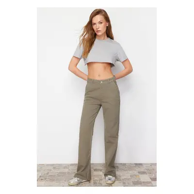 Trendyol Khaki Pocket Detailed High Waist Wide Leg Jeans