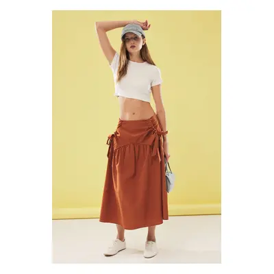 Trendyol Mink Poplin Cotton Fabric Maxi Length Woven Skirt with Loose Fit from the Hips