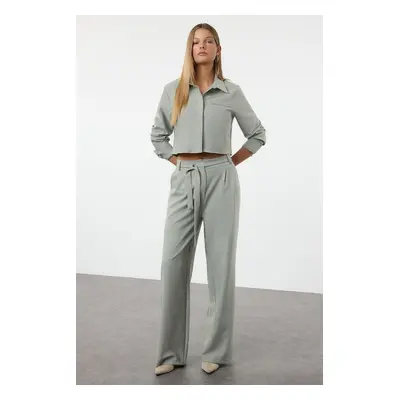 Trendyol Mint Crop Woven Shirt Wide Leg/Belted Trouser Set