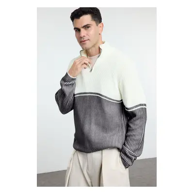 Trendyol Anthracite Regular Half Turtleneck Color Block Knitwear Sweater