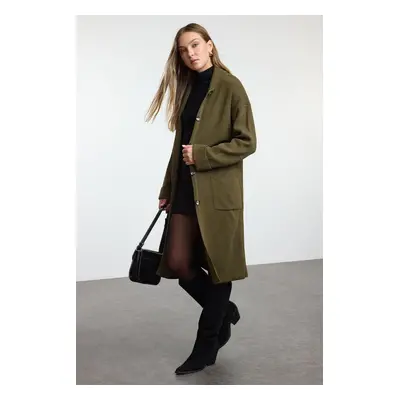 Trendyol Khaki Wide Cut Maxi Coat Look Wide Cut Knitwear Cardigan