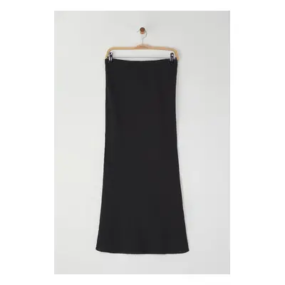 Trendyol Black 100% Linen Elastic Waist High Waist Midi Skirt