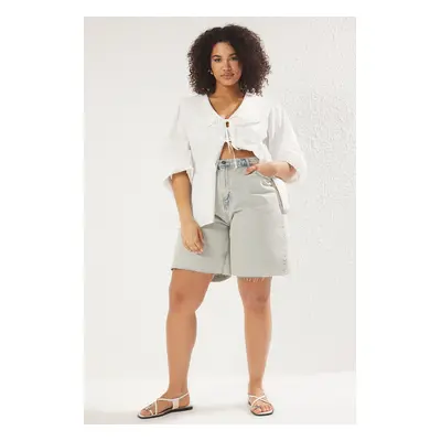 Trendyol Curve Light Blue Wide Leg Cut Plus Size Shorts & Bermuda