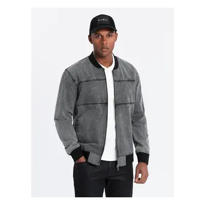 Ombre Men's denim bomber jacket with stone wash effect - grey