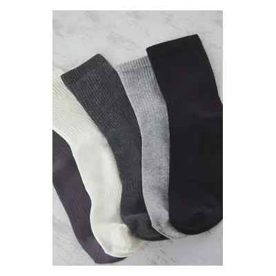 Trendyol Black-Grey-Ecru Unisex Pack Short Length College Summer Cotton Socks