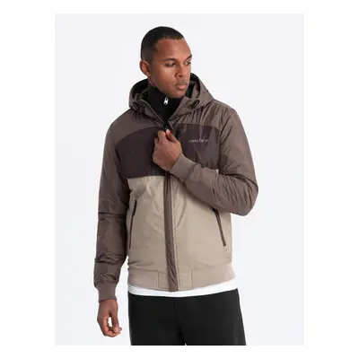 Ombre Lightweight colorful men's sports jacket with fleece - beige and dark brown