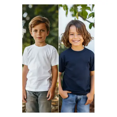 Trendyol Navy Blue-White Boy's 2-Piece Basic Knitted T-Shirt