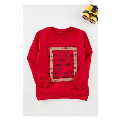 Trendyol Red Boy Slogan Cotton Knitted Sweatshirt