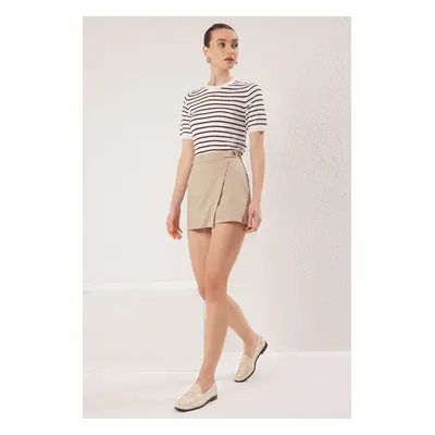 Trendyol Beige Linen Look Pleated Woven Shorts & Bermuda