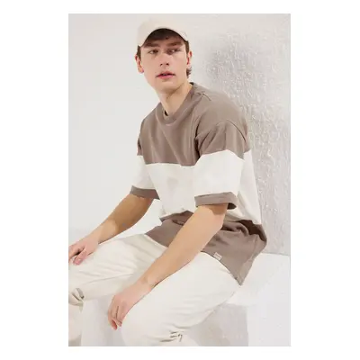 Trendyol stone Oversize/Wide Cut Color Block Textured T-Shirt