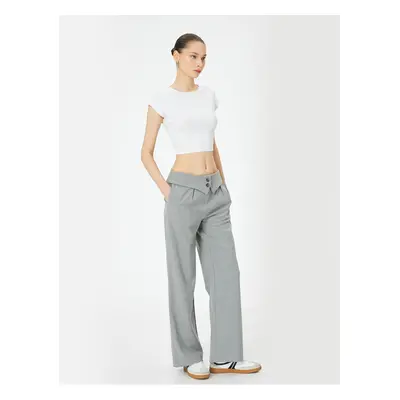 Koton Waist Fold Detail Wide Leg Fabric Trousers with Pockets