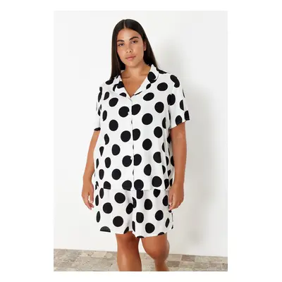 Trendyol Curve Ecru Shirt Collar Polka Dot Woven Pajama Set