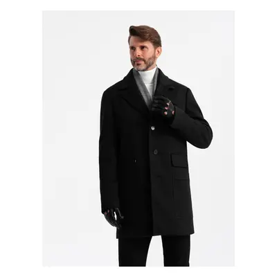 Ombre Men's single-breasted patterned coat with pockets - black