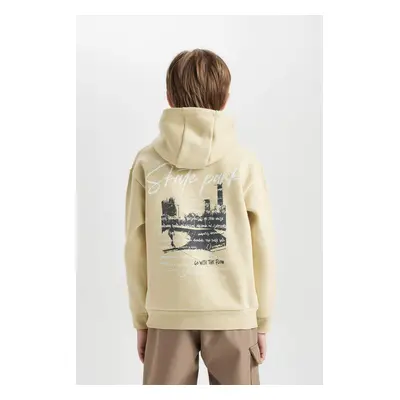 DEFACTO Boy's Hooded Back Printed Thick Sweatshirt