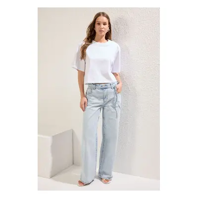 Trendyol Blue Tie Detail Low Waist Wide Leg Jeans