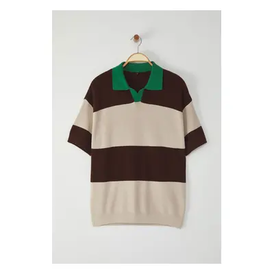 Trendyol Multicolored Oversize Polo Neck Color Blocked Knitwear Polo Neck T-shirt