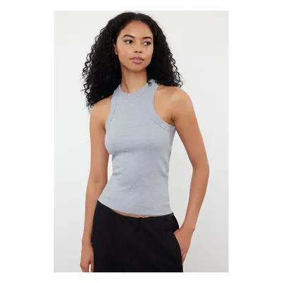 Trendyol Gray Melange Halter Neck Fitted Regular Length Ribbed Flexible Knitted Undershirt