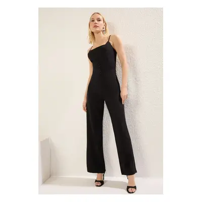 Trendyol Black Square Neck Woven Stylish Jumpsuit