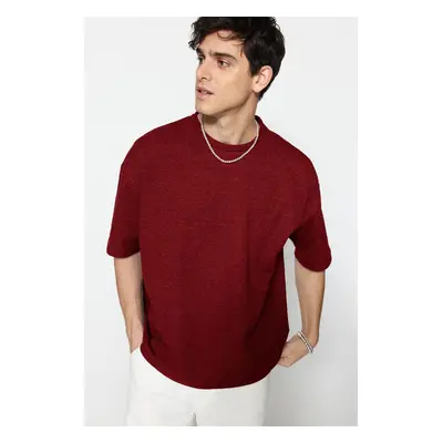 Trendyol Basic Claret Red Oversize/Wide Textured Cut Waffle Short Sleeve T-Shirt