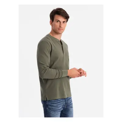 Ombre Button-up neck men's waffle knit longsleeve - olive