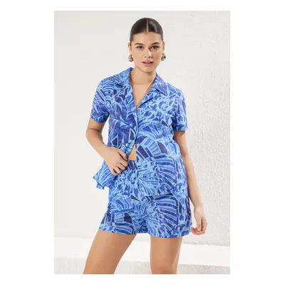 Trendyol Blue Patterned Woven Bottom-Top Set