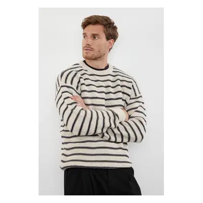 Trendyol Beige Casual Unisex Crew Neck Striped Knitwear Sweater