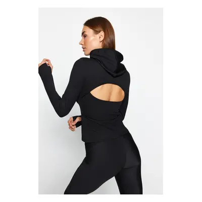 Trendyol Black Ribbed Thumb and Back Window/Cut Out Detail Knitted Sports Top/Blouse