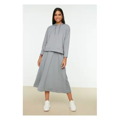 Trendyol Gray Hooded Sweatshirt-Skirt Knitted Suit