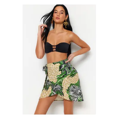 Trendyol Tropical Patterned Mini Woven Tie Skirt