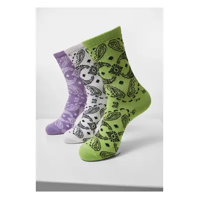 Bandana Pattern Socks 3-Pack bílá+lila+lila